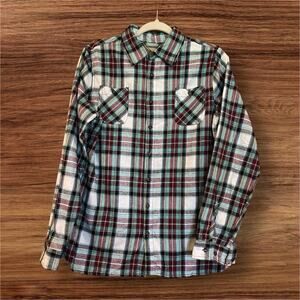 Men’s Plaid Button Down, Outdoor Casuals, Size Large, Burgundy &Teal